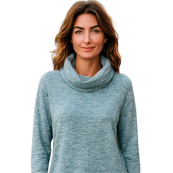 Lands End Cozy Cowl Neck Sweater Fleece Size XL Women’s Light Blue Aqua Casual - Picture 1 of 15